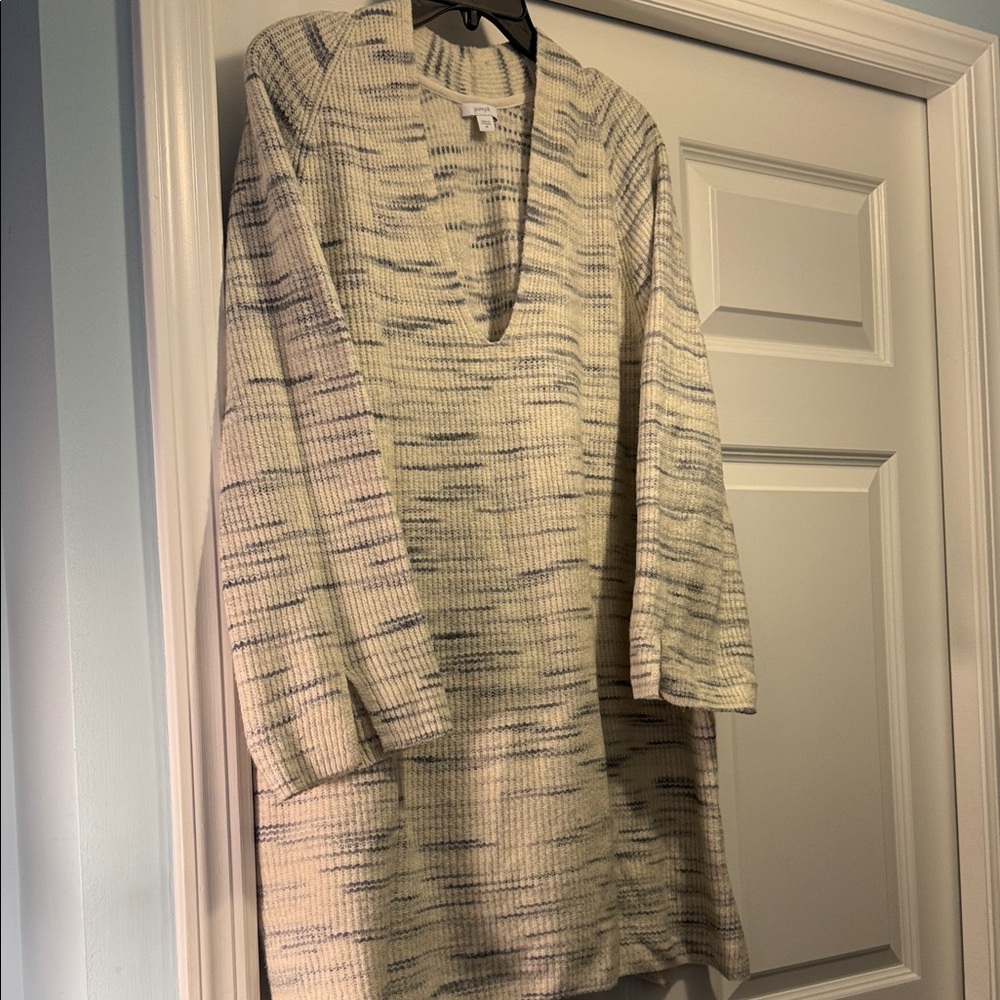 J. Jill Cream and Gray V-Neck Sweater